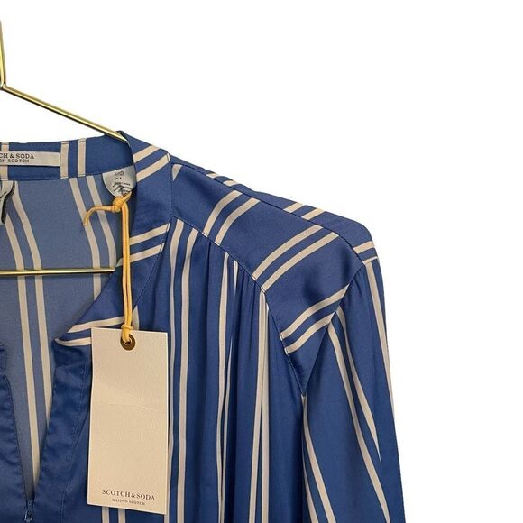 Scotch and Soda Aloha White and Blue Striped Midi Dress Size XL NEW - Picture 3 of 11